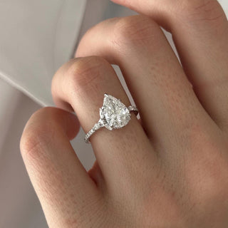 2.0 CT Pear Cut Moissanite Pave & Hidden Halo Style Engagement Ring