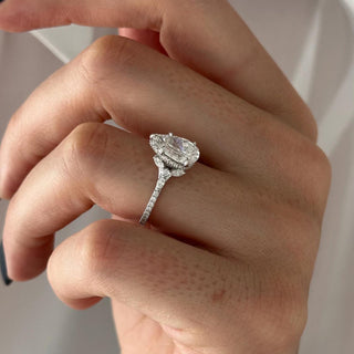 2.0 CT Pear Cut Moissanite Pave & Hidden Halo Style Engagement Ring