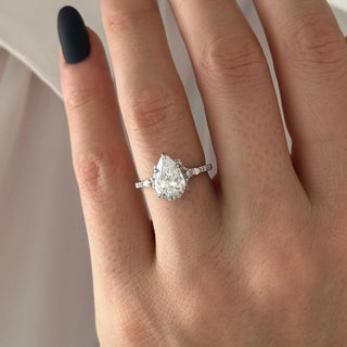 2.0 CT Pear Cut Moissanite Pave & Hidden Halo Style Engagement Ring