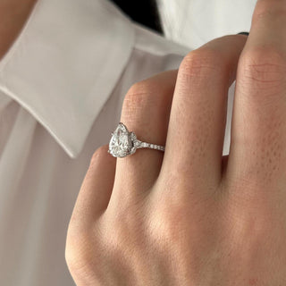 2.0 CT Pear Cut Moissanite Pave & Hidden Halo Style Engagement Ring