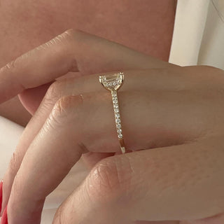 2.50 CT Emerald Cut Moissanite Pave & Hidden Halo Style Engagement Ring