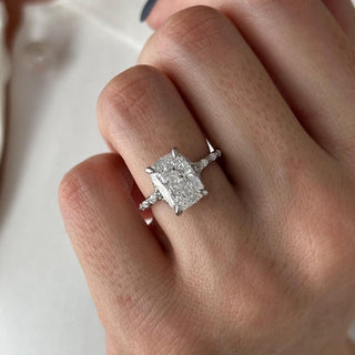 3.0 CT Elongated Cushion Cut Moissanite Pave & Hidden Halo Style Engagement Ring