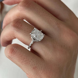 3.0 CT Elongated Cushion Cut Moissanite Pave & Hidden Halo Style Engagement Ring