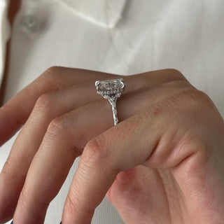 3.0 CT Elongated Cushion Cut Moissanite Pave & Hidden Halo Style Engagement Ring