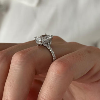 3.0 CT Elongated Cushion Cut Moissanite Pave & Hidden Halo Style Engagement Ring