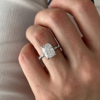 3.0 CT Elongated Cushion Cut Moissanite Pave & Hidden Halo Style Engagement Ring