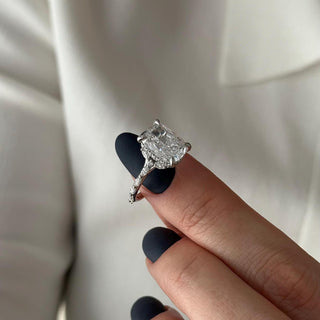 3.0 CT Elongated Cushion Cut Moissanite Pave & Hidden Halo Style Engagement Ring