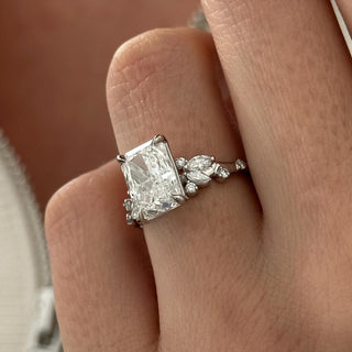 3.0 CT Radiant Cut Moissanite Cluster Style Engagement Ring