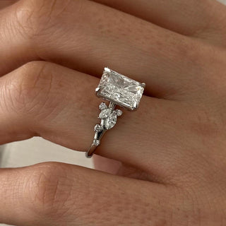 3.0 CT Radiant Cut Moissanite Cluster Style Engagement Ring