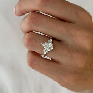 2.0 CT Pear Cut Moissanite Five Stone Style Engagement Ring