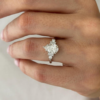 2.0 CT Pear Cut Moissanite Five Stone Style Engagement Ring