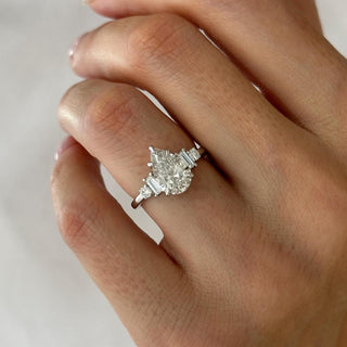 2.0 CT Pear Cut Moissanite Five Stone Style Engagement Ring