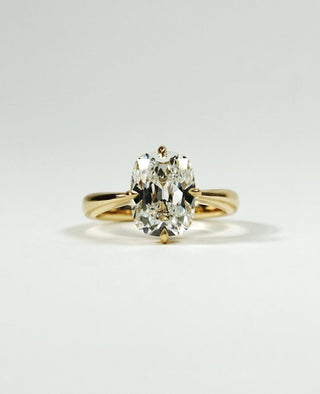 Elongated cushion cut lab grown diamond solitaire engagement ring in white gold setting
