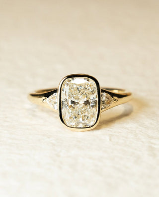 1.50 -3.50 CT Elongated Cushion ⁠Cut Lab Grown Diamond Bezel Engagement Ring + 1.01 ct cushion - F VS1