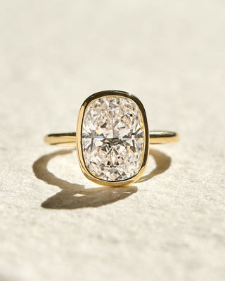 Radiant cut lab grown diamond bezel set solitaire engagement ring in white gold