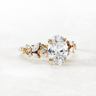 1.5 CT Oval Cut Moissanite Cluster Style Engagement Ring