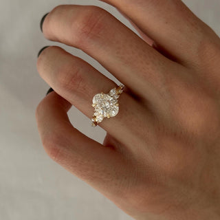 2.0 CT Oval Cut Moissanite Cluster Style Engagement Ring