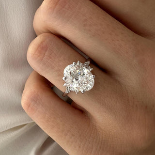3.0 CT Oval Cut Moissanite Cluster Style Engagement Ring