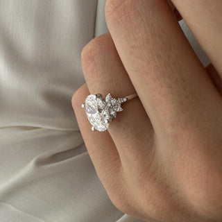 3.0 CT Oval Cut Moissanite Cluster Style Engagement Ring