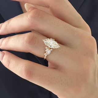2.0 CT Marquise Cut Moissanite Cluster Style Engagement Ring