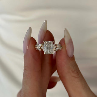 2.0 CT Radiant Cut Moissanite Cluster Style Engagement Ring