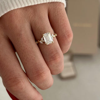 2.0 CT Emerald Cut Moissanite Cluster Style Engagement Ring