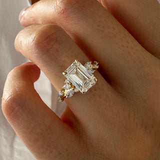 2.0 CT Emerald Cut Moissanite Vintage Style Engagement Ring