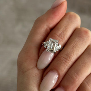 4.0 CT Emerald Cut Moissanite Cluster Style Engagement Ring