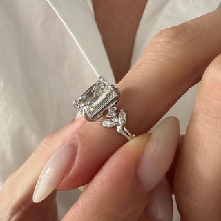 4.0 CT Emerald Cut Moissanite Cluster Style Engagement Ring