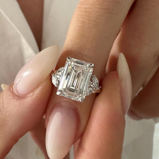 4.0 CT Emerald Cut Moissanite Cluster Style Engagement Ring