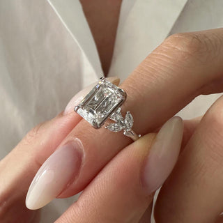 4.0 CT Emerald Cut Moissanite Cluster Style Engagement Ring