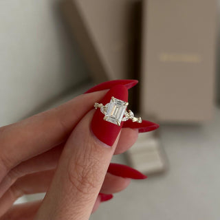 2.0 CT Emerald Cut Moissanite Cluster Style Engagement Ring