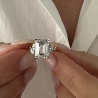 4.0 CT Emerald Cut Moissanite Cluster Style Engagement Ring