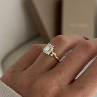 2.0 CT Emerald Cut Moissanite Cluster Style Engagement Ring