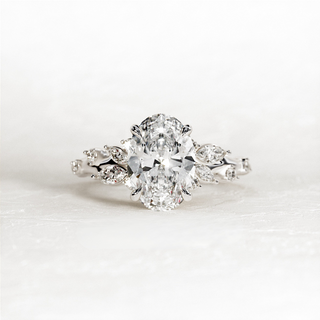 2.0 CT Oval Cut Moissanite Cluster Style Engagement Ring