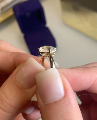 Elongated cushion cut lab grown diamond solitaire engagement ring in white gold setting