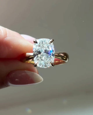 Cushion cut lab grown diamond split shank engagement ring in white gold setting