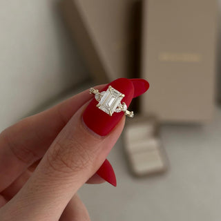 2.0 CT Emerald Cut Moissanite Cluster Style Engagement Ring