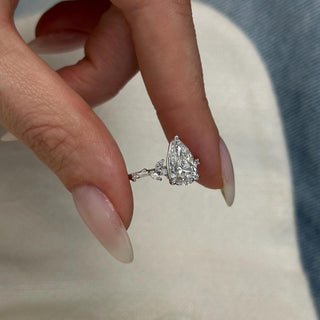 2.0 CT Pear Cut Moissanite Cluster Style Engagement Ring