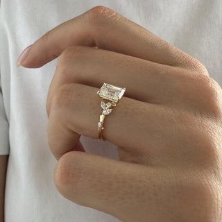 1.5 CT Emerald Cut Moissanite Cluster Style Engagement Ring