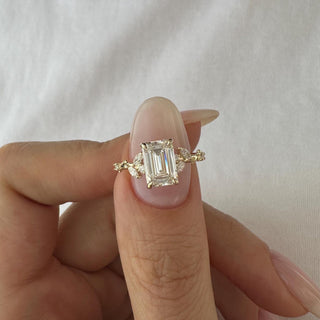 1.5 CT Emerald Cut Moissanite Cluster Style Engagement Ring
