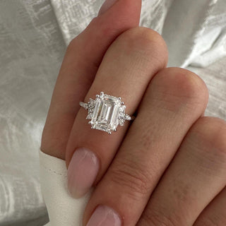 3.0 CT Emerald Cut Moissanite Cluster Style Engagement Ring