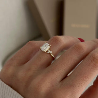 2.0 CT Emerald Cut Moissanite Cluster Style Engagement Ring