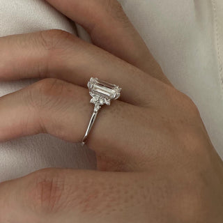 3.0 CT Emerald Cut Moissanite Cluster Style Engagement Ring