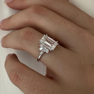 3.0 CT Emerald Cut Moissanite Cluster Style Engagement Ring