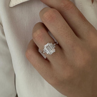3.0 CT Emerald Cut Moissanite Cluster Style Engagement Ring