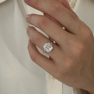 3.0 CT Emerald Cut Moissanite Cluster Style Engagement Ring