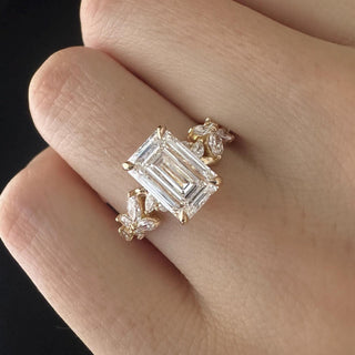2.5 CT Emerald Cut Moissanite Cluster Style Engagement Ring
