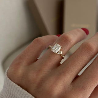 2.0 CT Emerald Cut Moissanite Cluster Style Engagement Ring