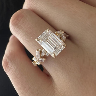 2.5 CT Emerald Cut Moissanite Cluster Style Engagement Ring
